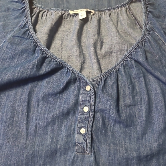 Blue Buttoned Tie Front Puff Sleeve Midi Dress - Picture 6 of 7